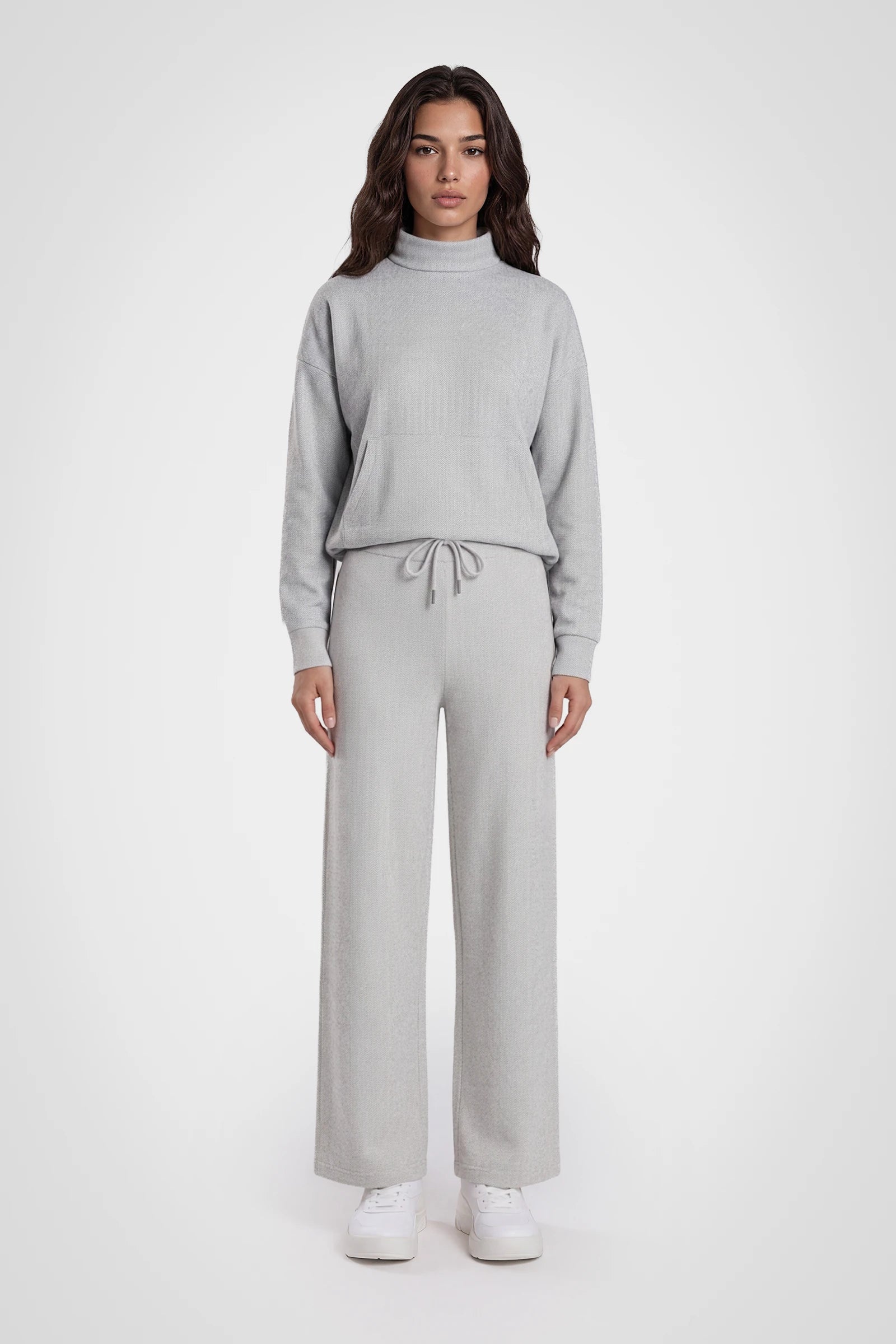 Cozy Herringbone Mock Neck Pullover