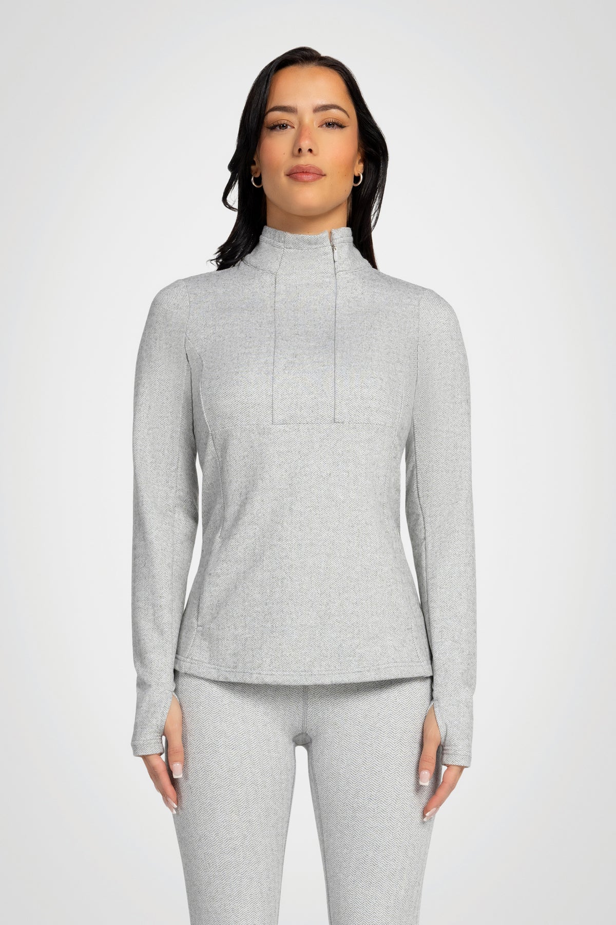Mock Neck Half-Zip Long Sleeve Top