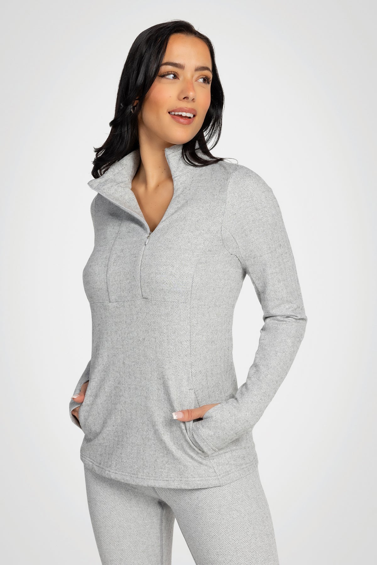Mock Neck Half-Zip Long Sleeve Top