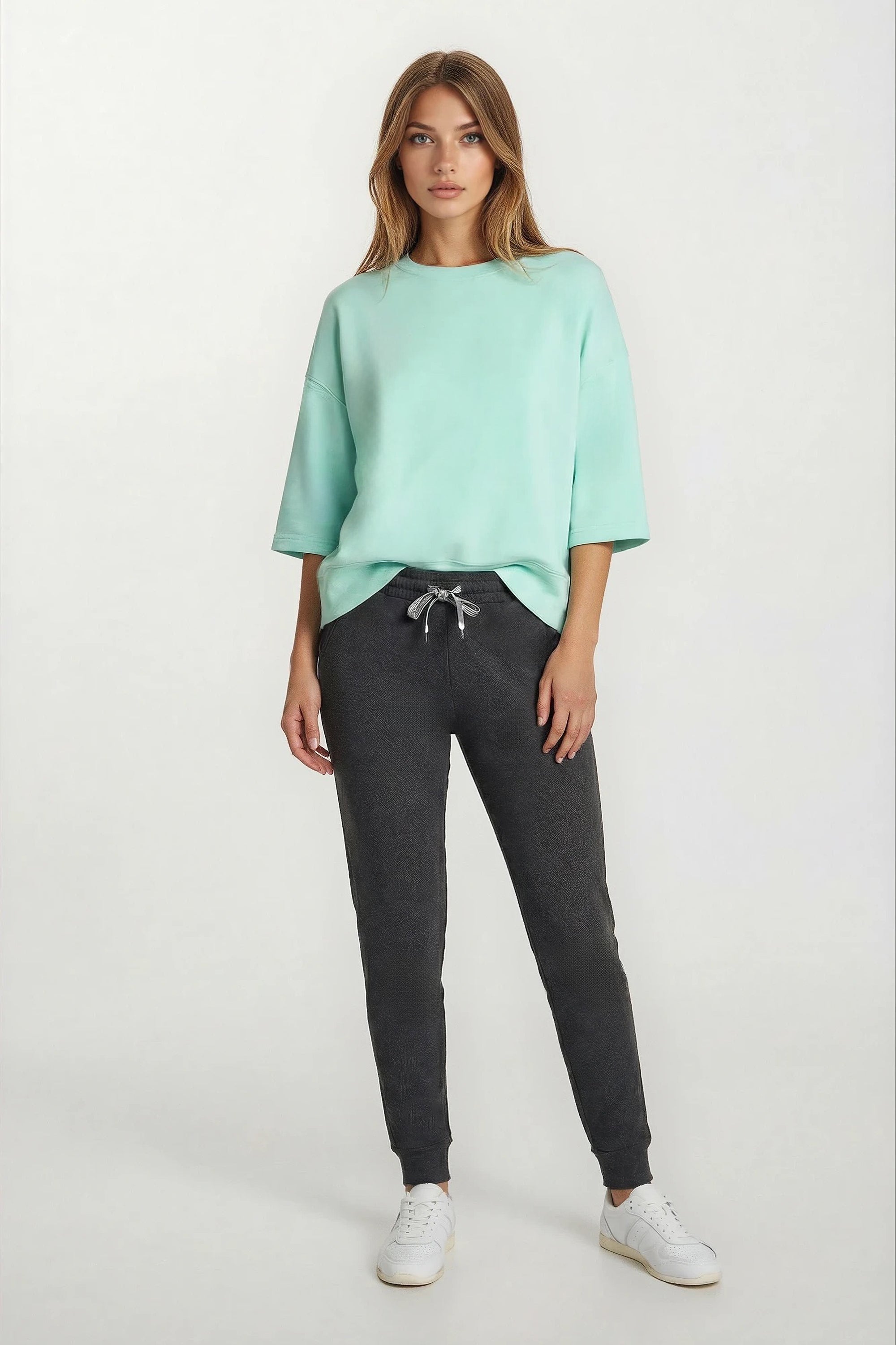 Stretch Knit Crew Neck Short Sleeve Top