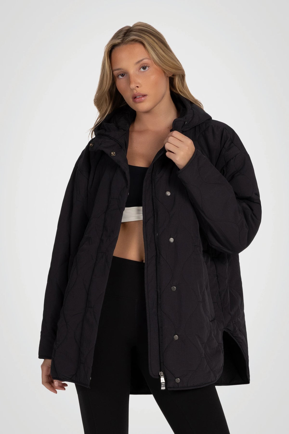 Avelune Hi-Low Quilted Hooded Jacket