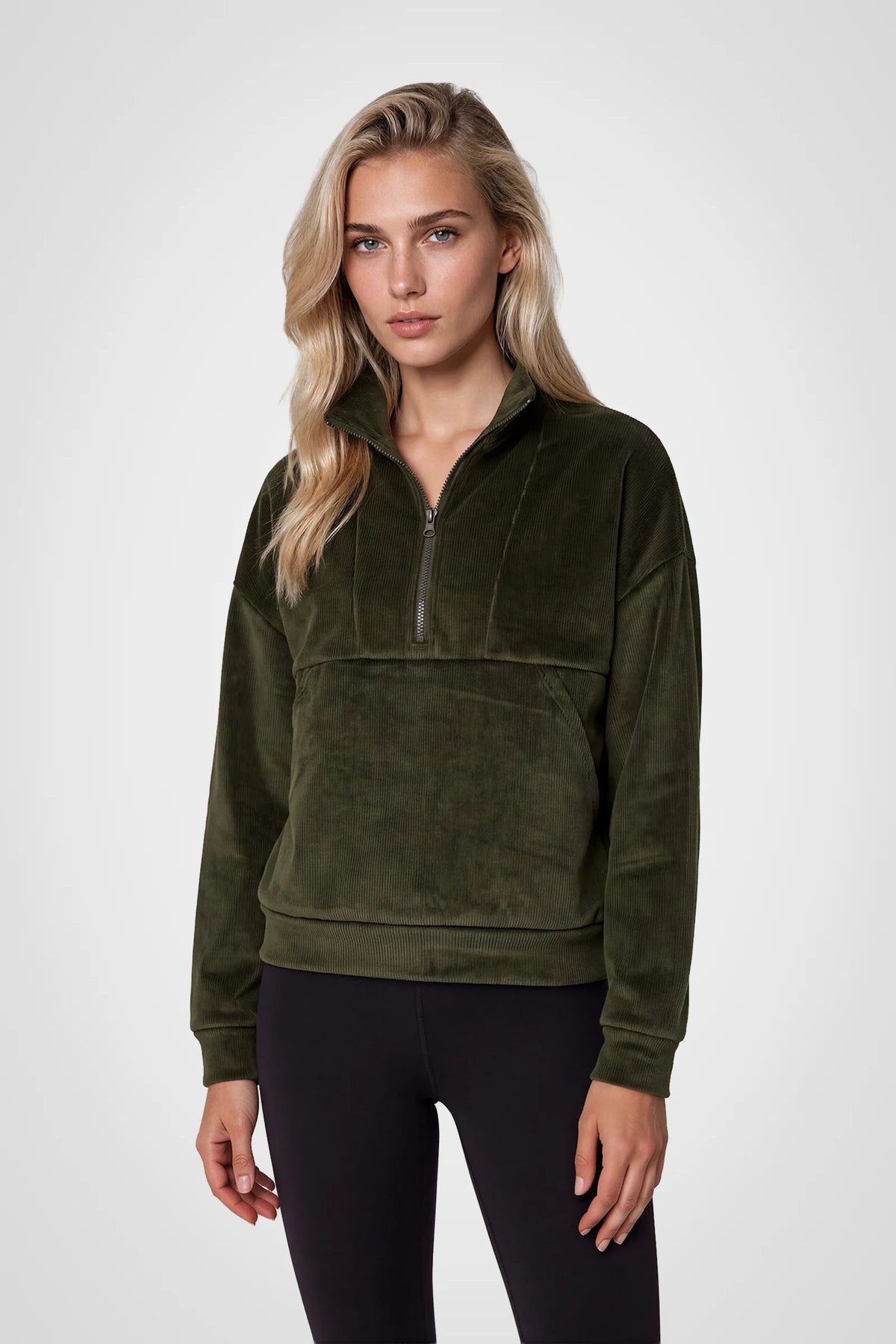Avelisse Rib Velour Quarter-Zip Pullover