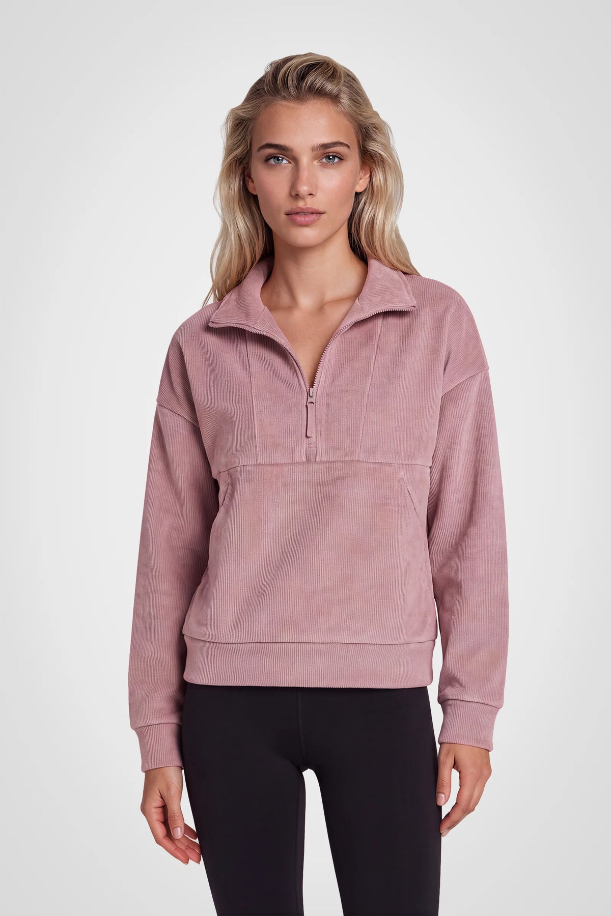 Avelisse Rib Velour Quarter-Zip Pullover