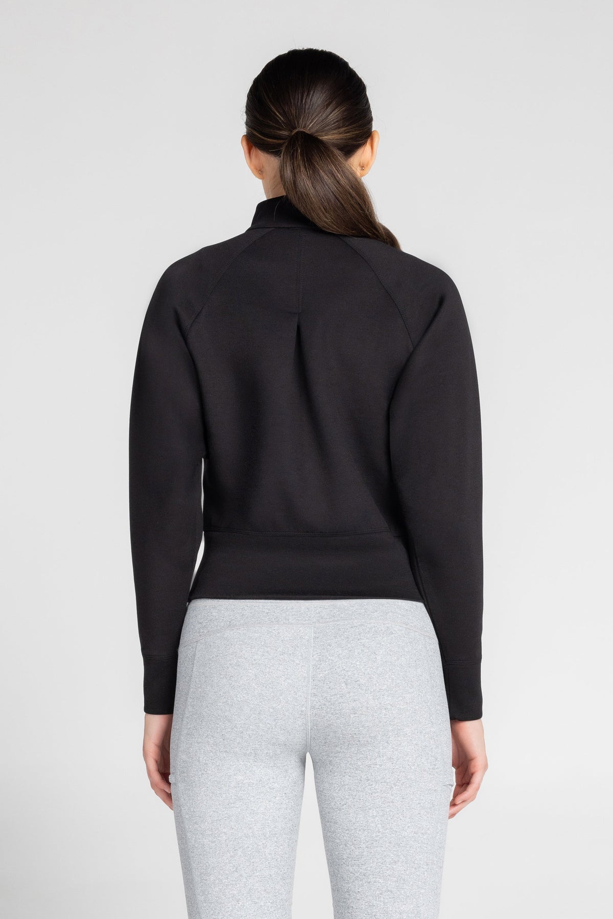 Stretch Knit Mock Neck Half-Zip Long Sleeve Top