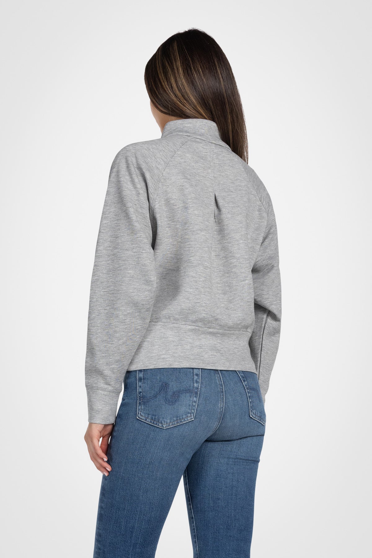 Stretch Knit Mock Neck Half-Zip Long Sleeve Top