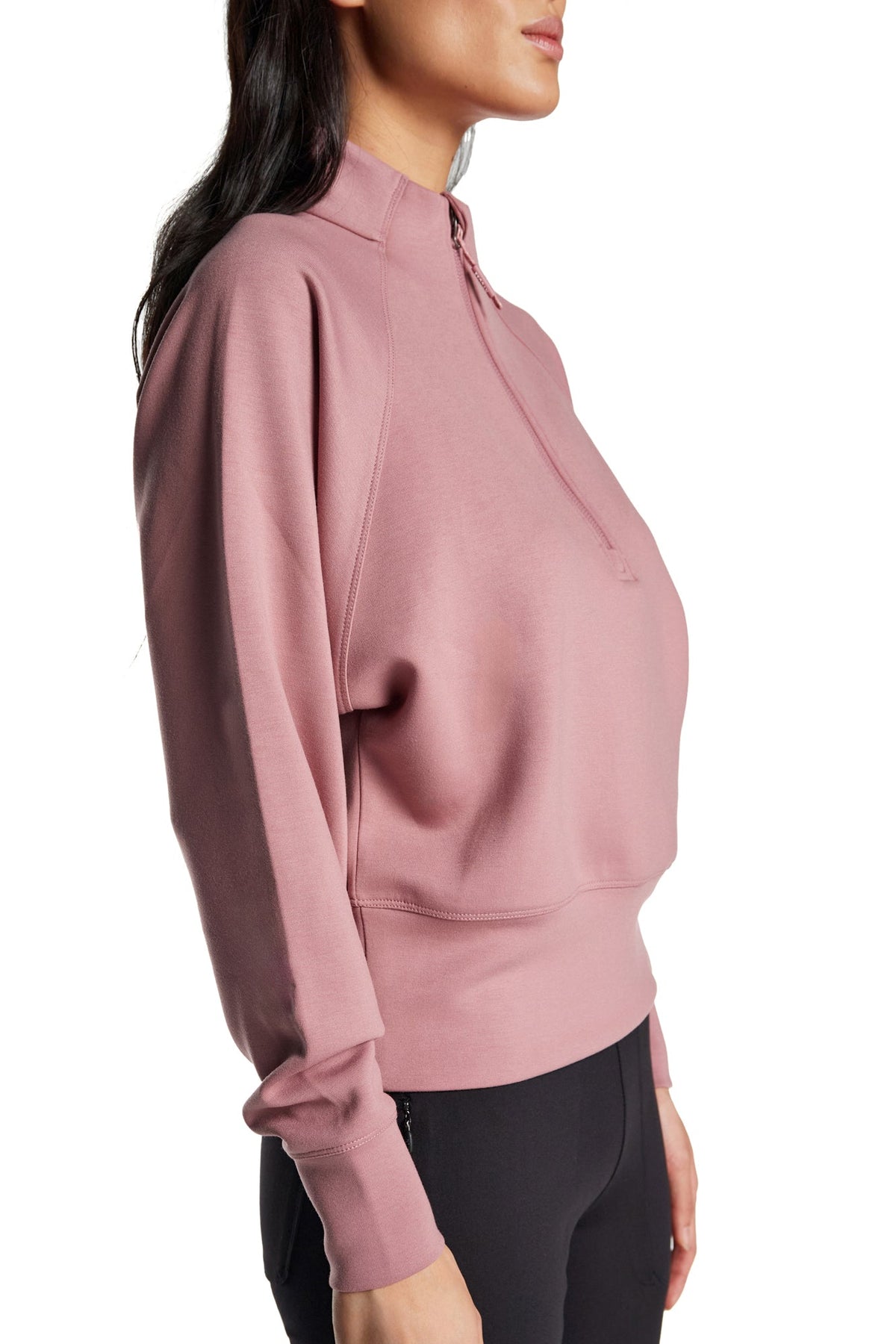 Stretch Knit Mock Neck Half-Zip Long Sleeve Top