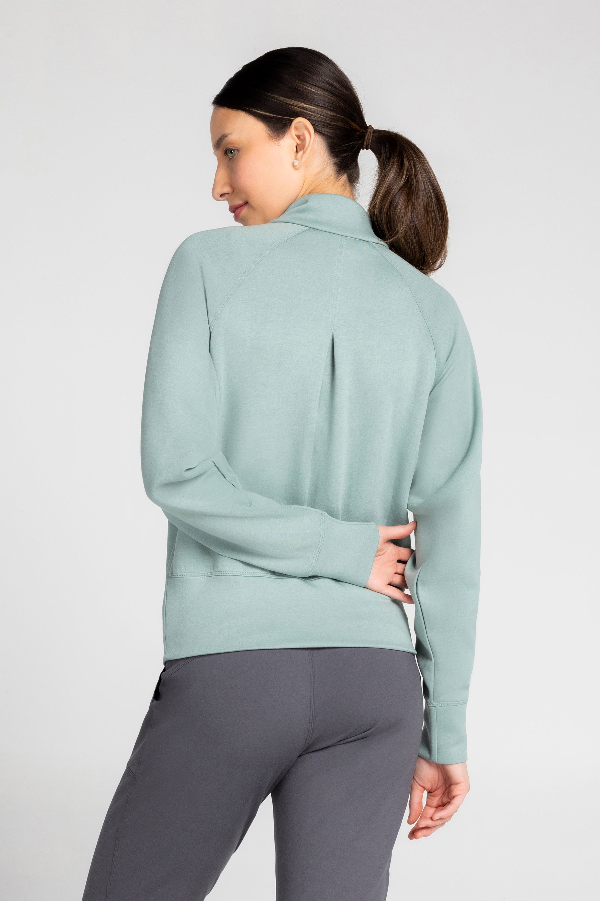 Stretch Knit Mock Neck Half-Zip Long Sleeve Top